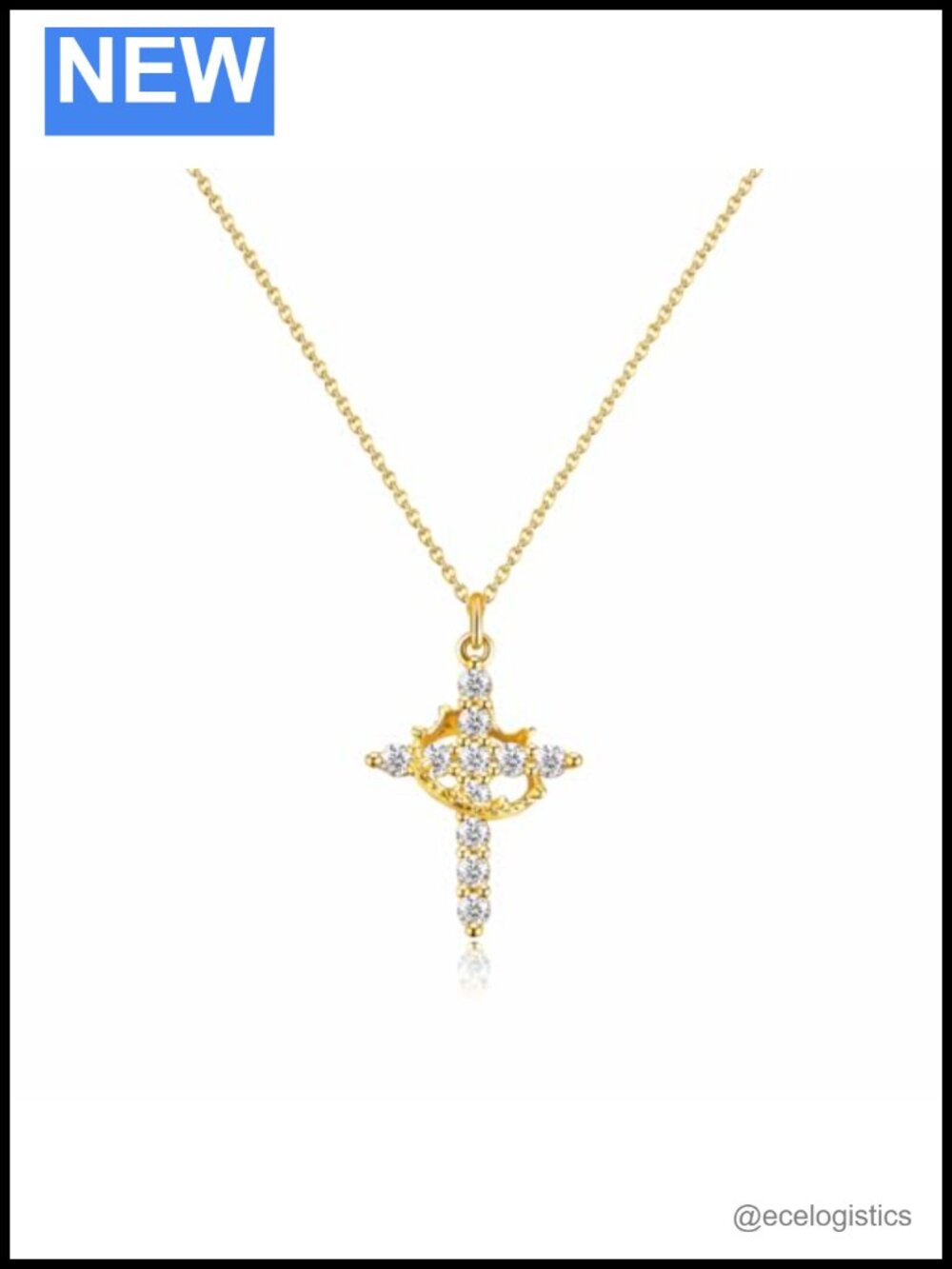 14K Gold Cross Necklace for Women Small Crown Crucifix Pendant Adjustable Chain